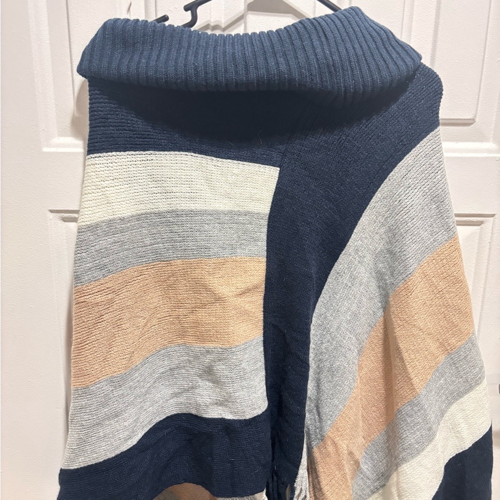 Blue, Peach, White Sweater Poncho